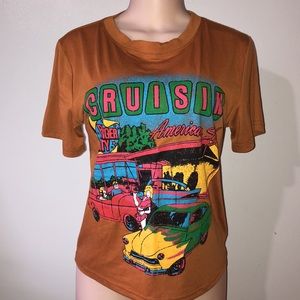 SHEIN Retro Cruisin Rust Color Short Sleeve Top